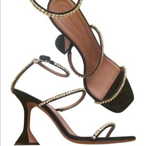 Amina Muaddi Black Suede Crystal Gilda Sandal Sz 9